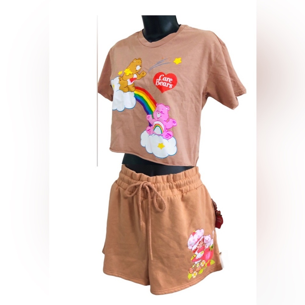 Care bears tan light brown cropped rainbow‎ t-shirt size XS new